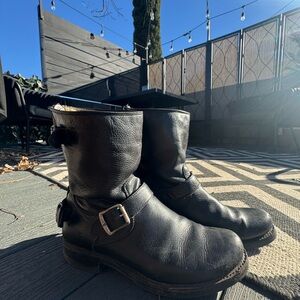 Frye Black Leather Buckle Boots